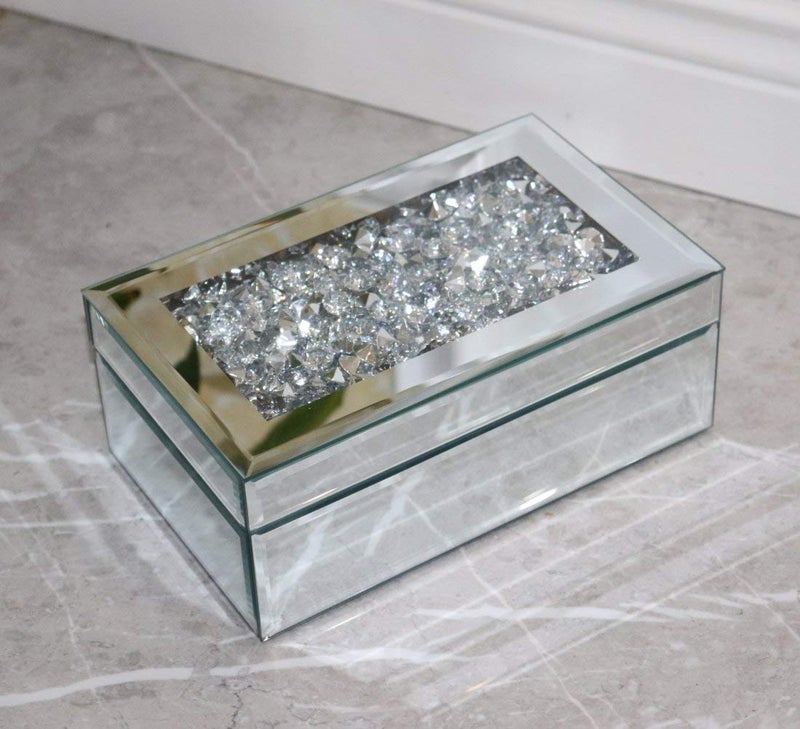 QMDECOR Luxury Silver Crushed Diamond Glass Mirrored Jewelry Box Organizer Storage Jewelry Box For Women - Image 4